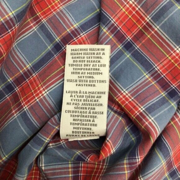 Black Brown 1826 100% Cotton Plaid Button Down Shirt Men XL Red Blue - Picture 9 of 10